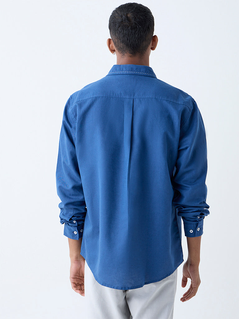 Westside ETA Men's Blue Solid Relaxed-Fit Shirt for Casual Wear Back View