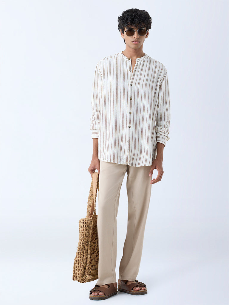 ETA Off-White Stripe Design Relaxed-Fit Cotton-Blend Shirt