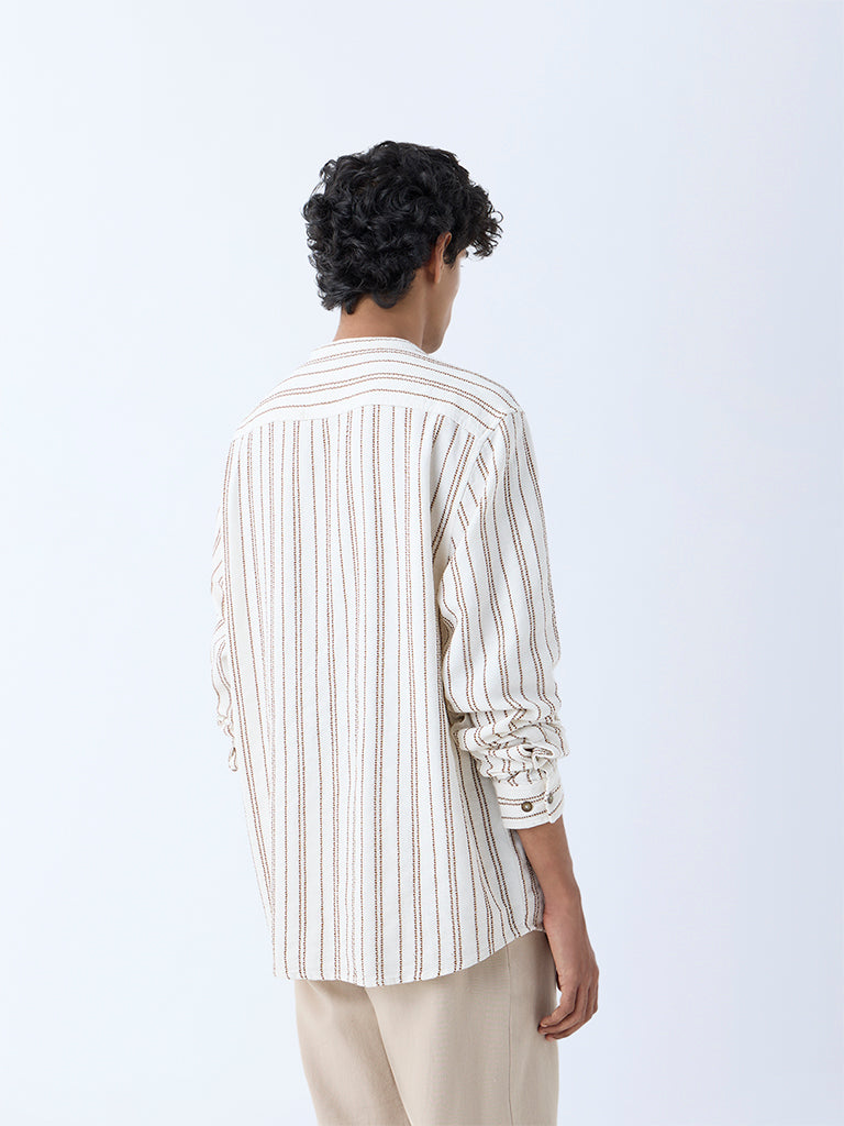 ETA Off-White Stripe Design Relaxed-Fit Cotton-Blend Shirt