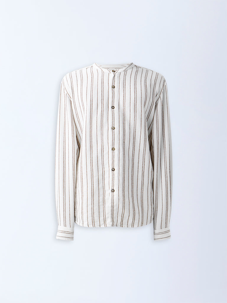ETA Off-White Stripe Design Relaxed-Fit Cotton-Blend Shirt