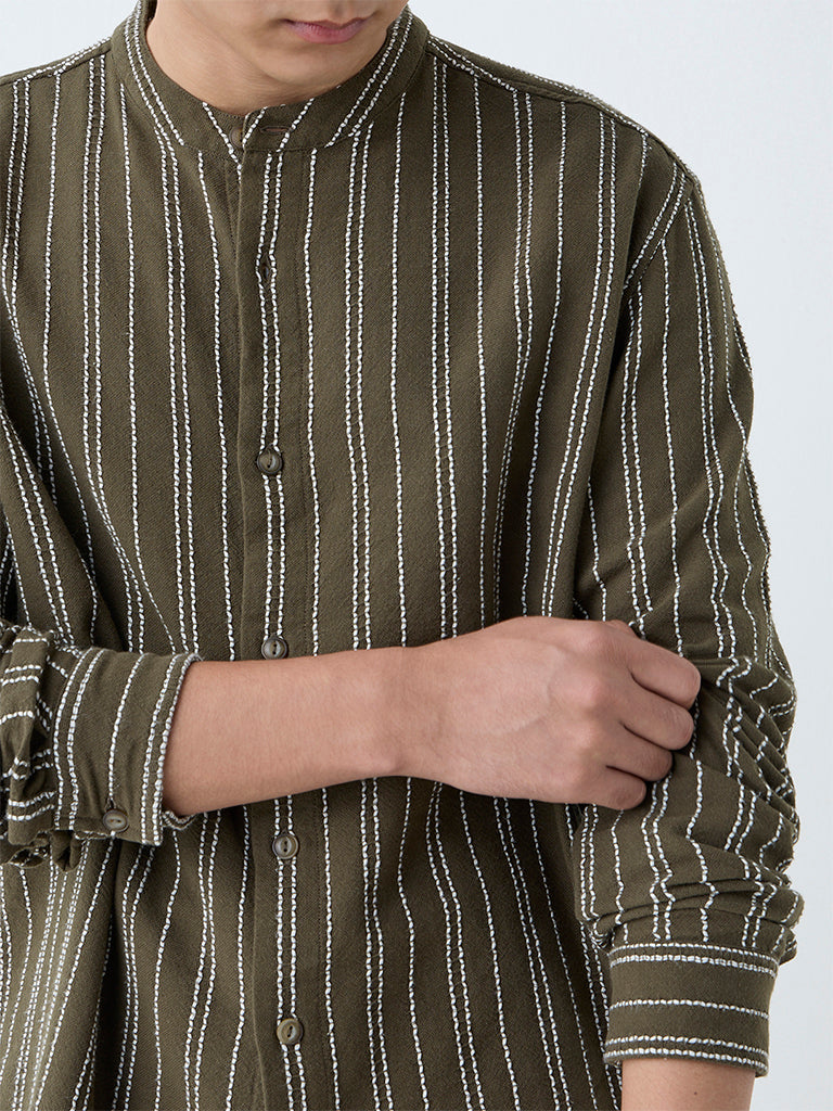 ETA Olive Striped Relaxed-Fit Cotton Shirt
