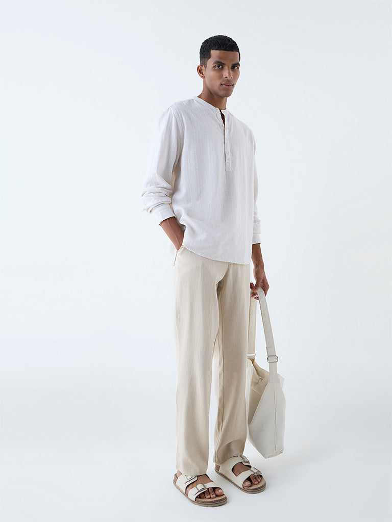 ETA Light Beige Solid Relaxed-Fit Cotton Shirt