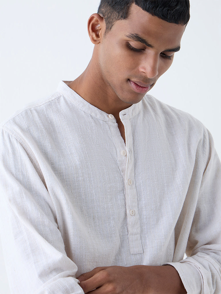 ETA Light Beige Solid Relaxed-Fit Cotton Shirt