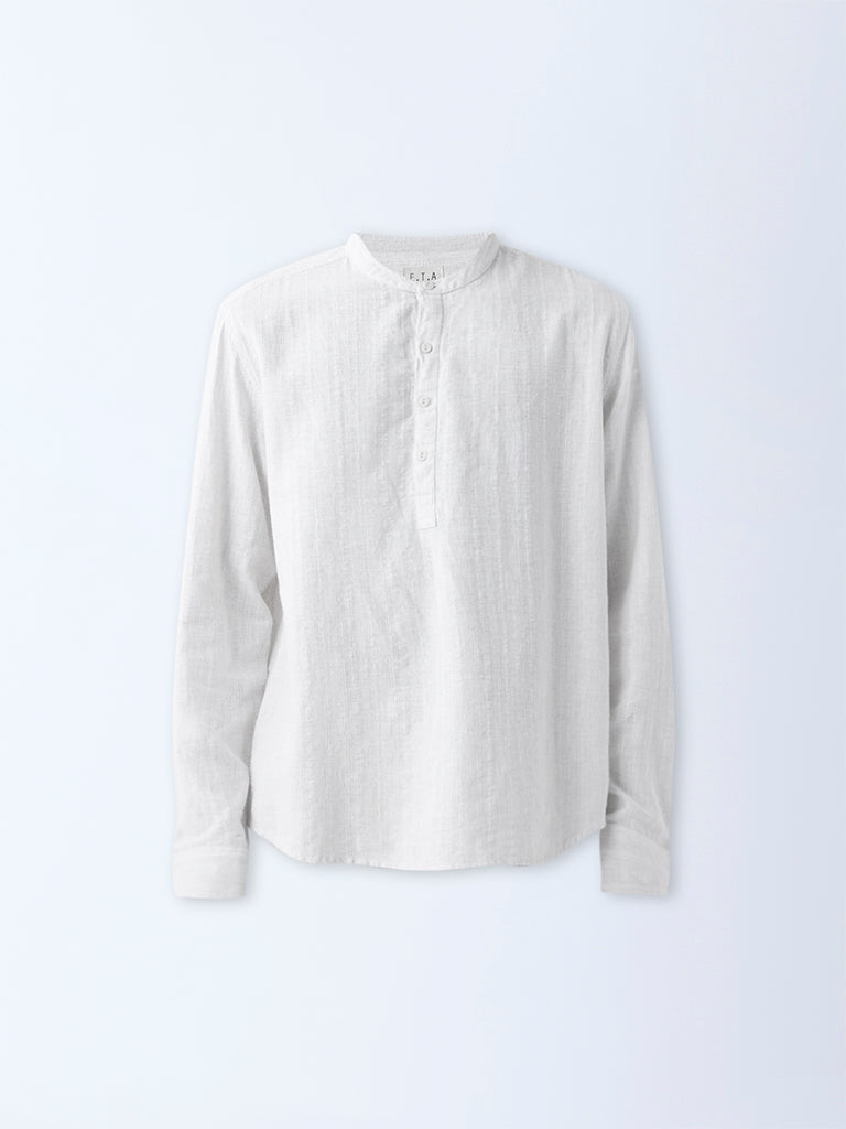 ETA Light Beige Solid Relaxed-Fit Cotton Shirt