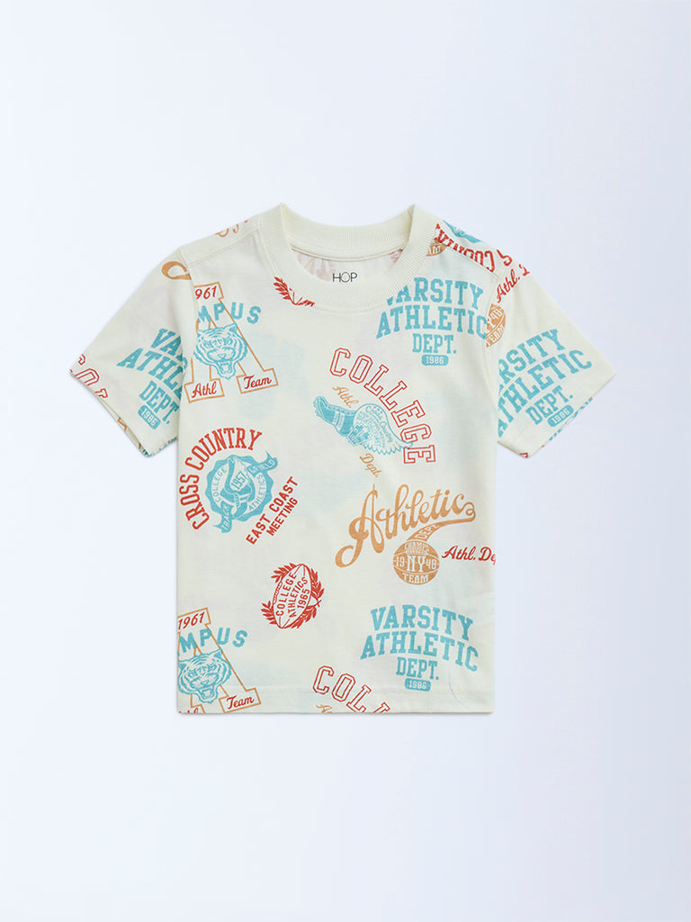 HOP Kids Off-White Typographic Cotton T-Shirt