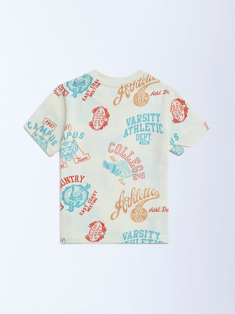 HOP Kids Off-White Typographic Cotton T-Shirt