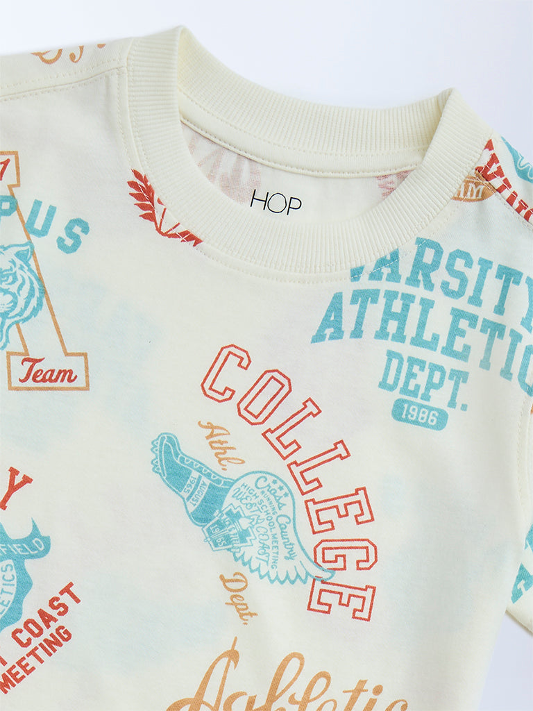 HOP Kids Off-White Typographic Cotton T-Shirt