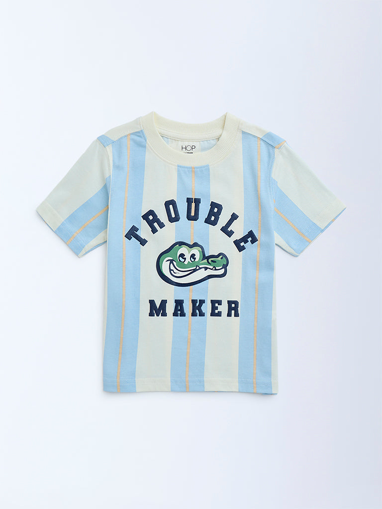 HOP Blue Striped Cotton T-Shirt