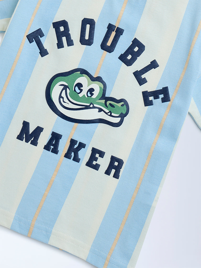 HOP Blue Striped Cotton T-Shirt