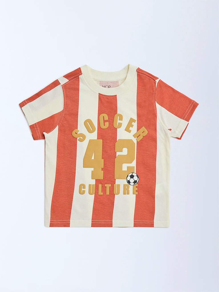 HOP Orange Striped Cotton T-Shirt