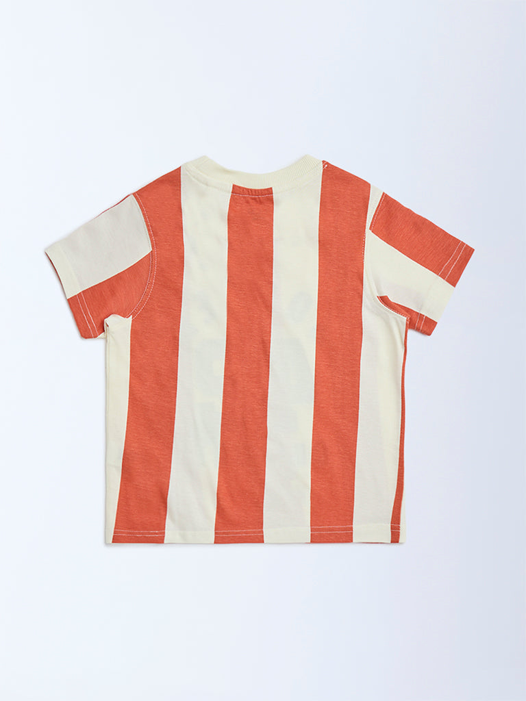 HOP Orange Striped Cotton T-Shirt