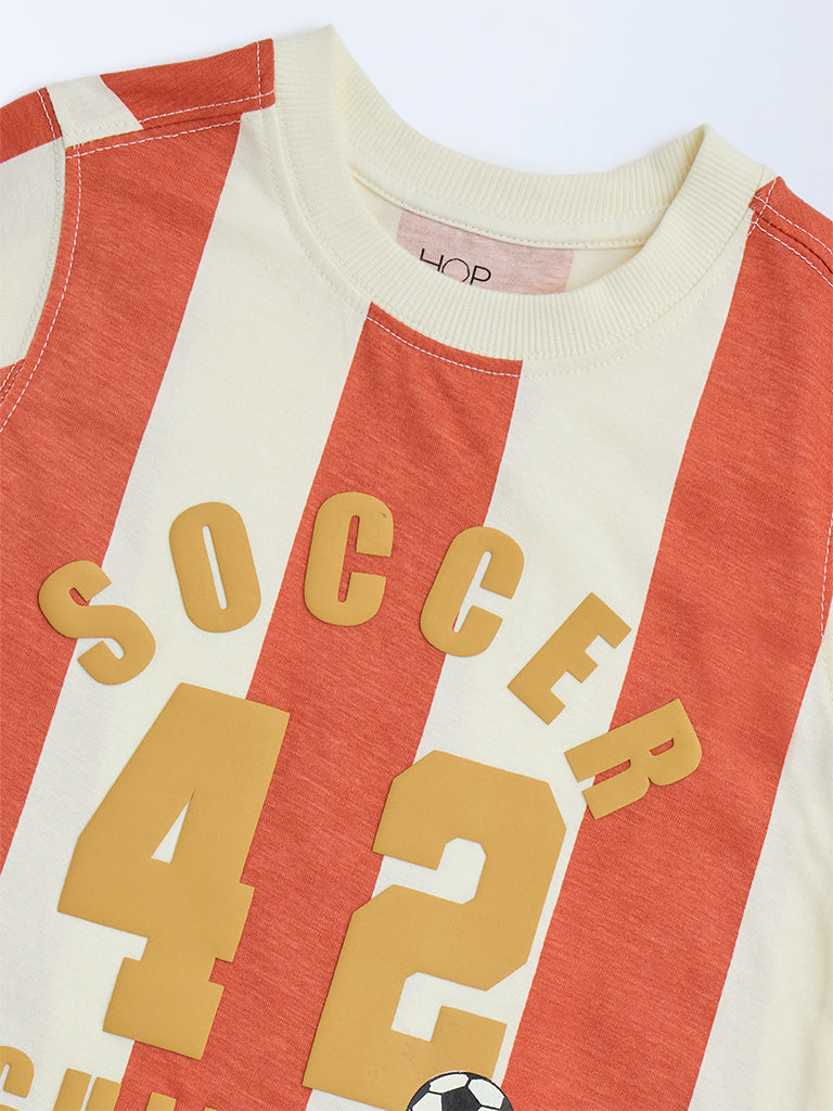 HOP Orange Striped Cotton T-Shirt