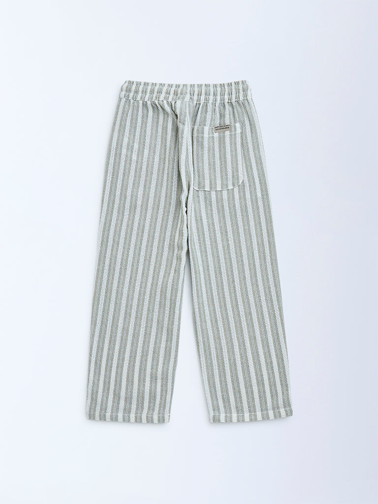 HOP Olive Striped Mid-Rise Cotton Trousers