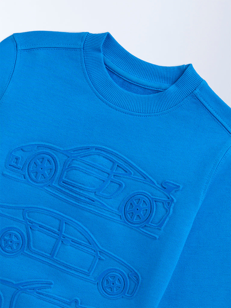 HOP Kids Blue Embossed Cotton Sweatshirt