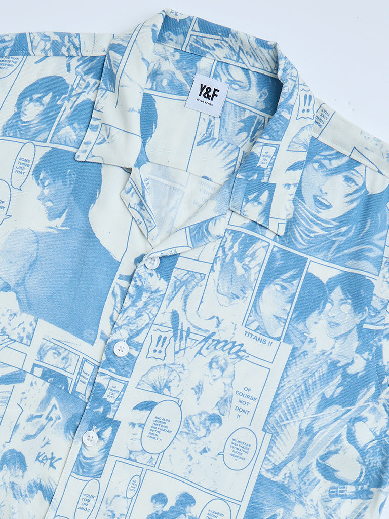 Y&F Kids Boys Blue Printed Resort-Fit Shirt