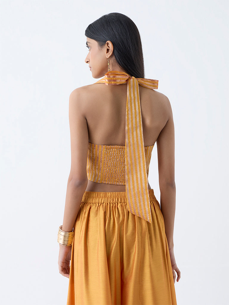 Westside Vark Women's Mustard Stripe Ethnic Top for Festive Wear Back View