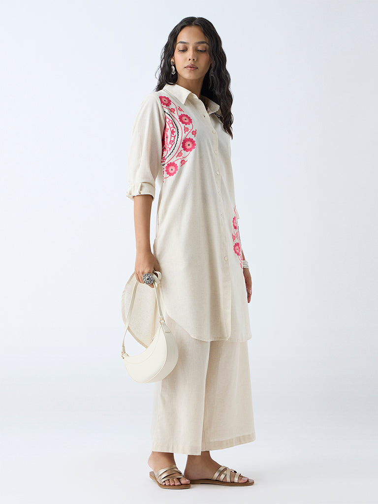 Utsa Beige Solid Cotton-Blend Ethnic Pants