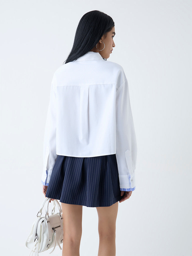 Nuon White Solid Shirt with Tie