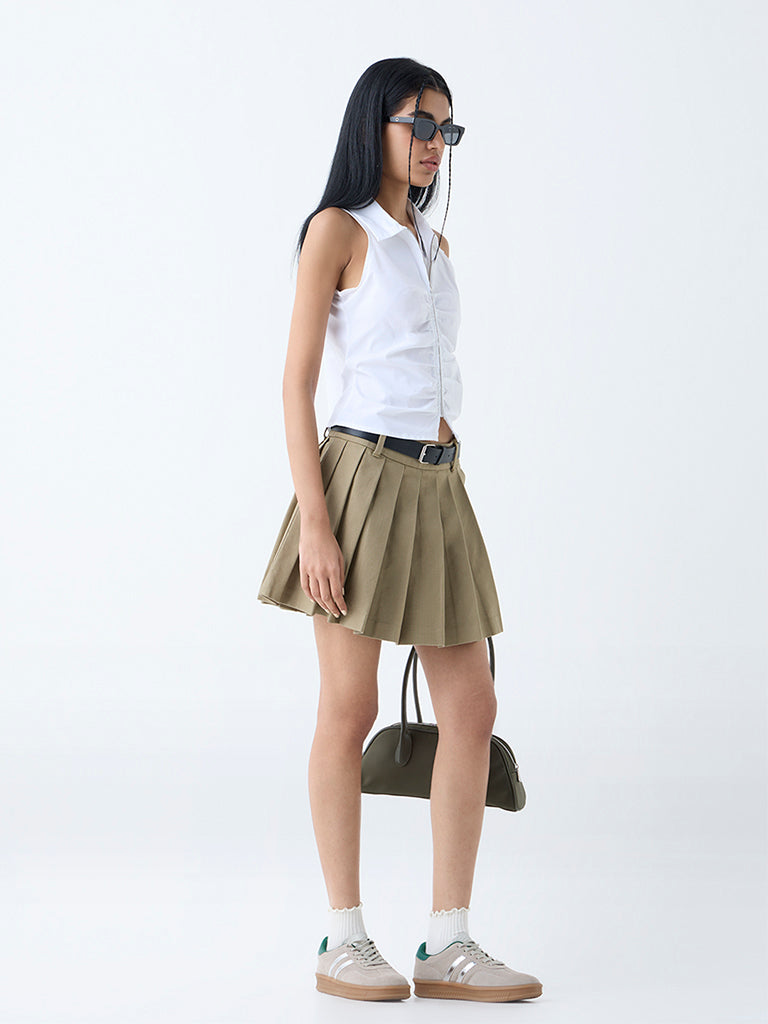 Nuon White Ruched Cotton-Blend Shirt