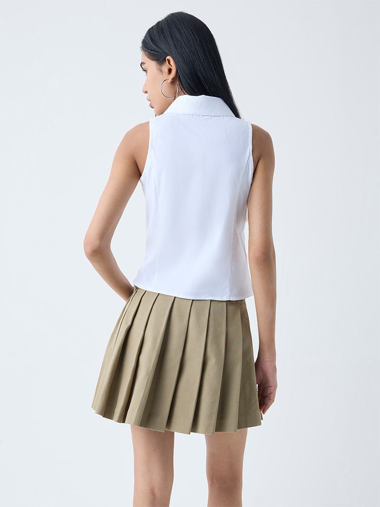 Nuon White Ruched Cotton-Blend Shirt