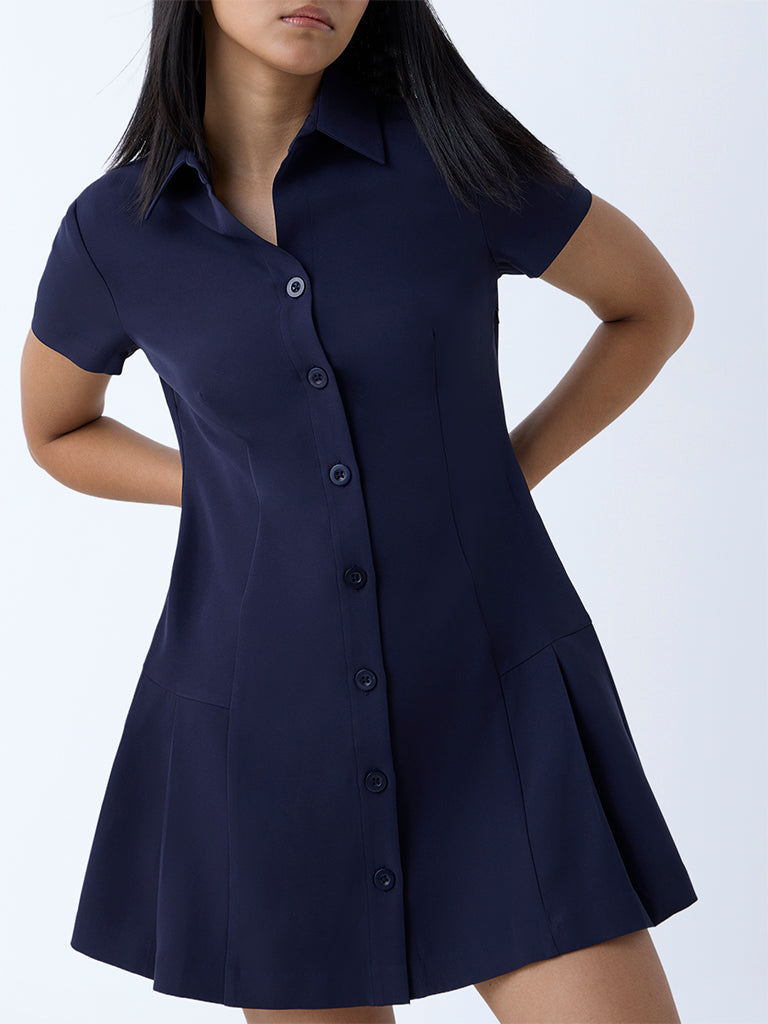 Nuon Navy Solid Shirt Dress