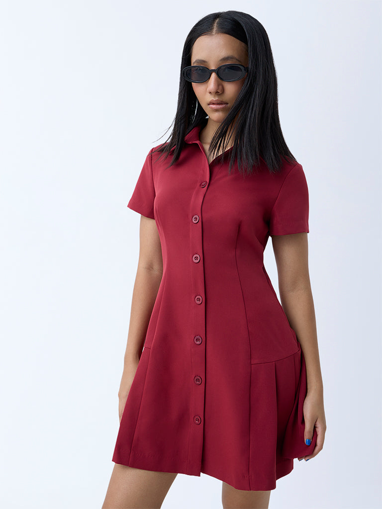 Nuon Red Solid Shirt Dress