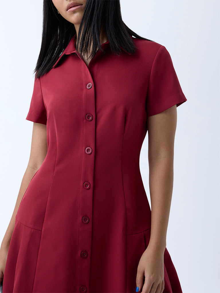 Nuon Red Solid Shirt Dress