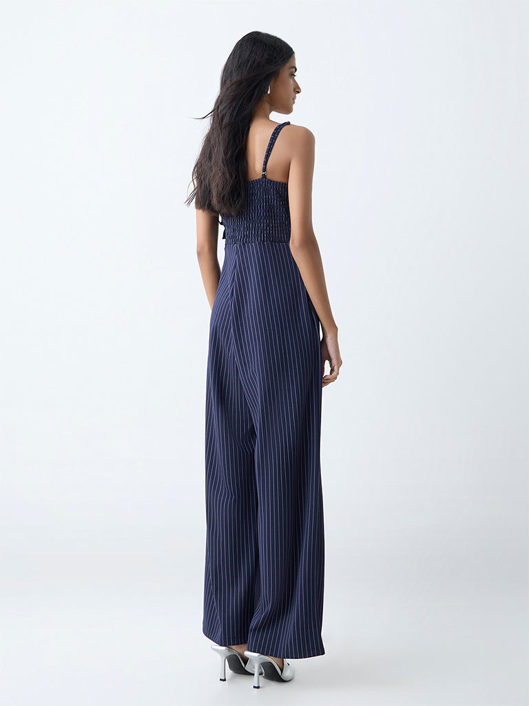 Nuon Navy Pinstripe Detailed Jumpsuit