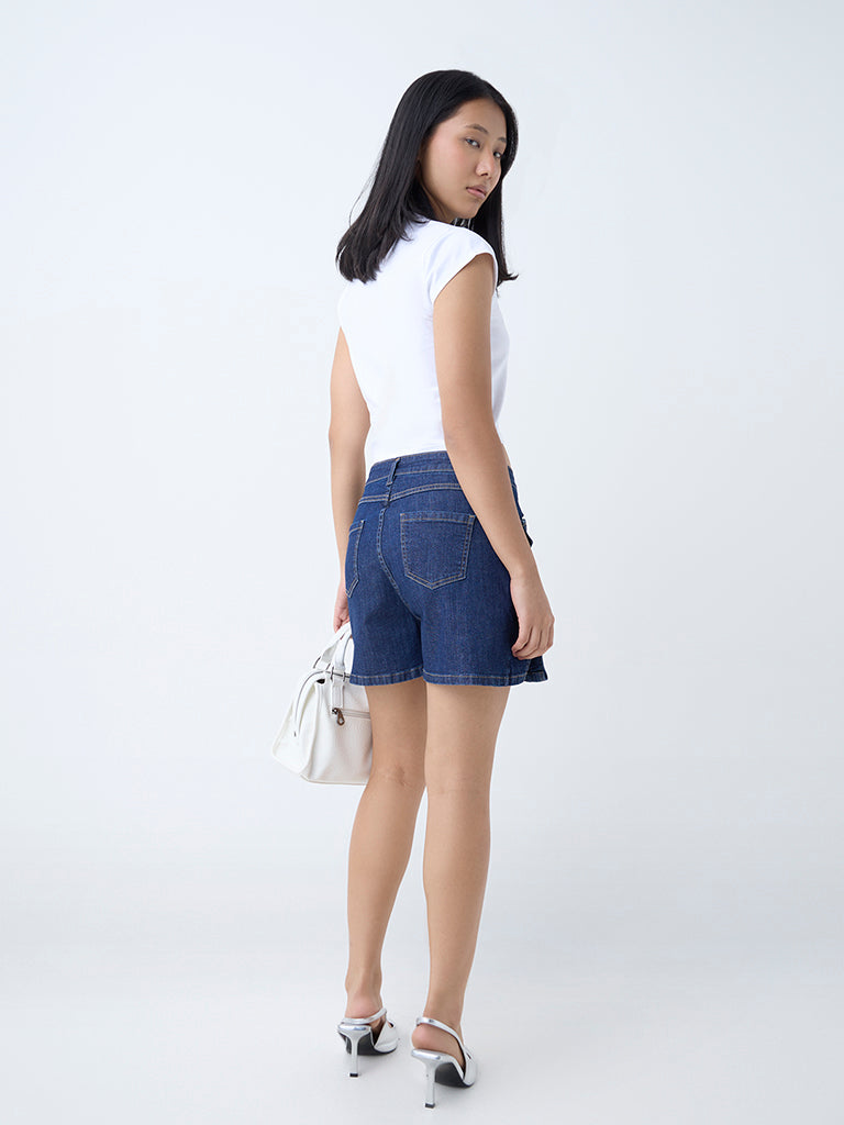Nuon Dark Blue Mid-Rise Denim Skorts
