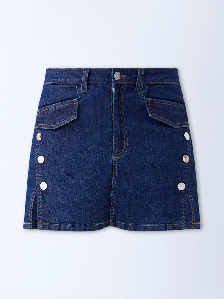Nuon Dark Blue Mid-Rise Denim Skorts