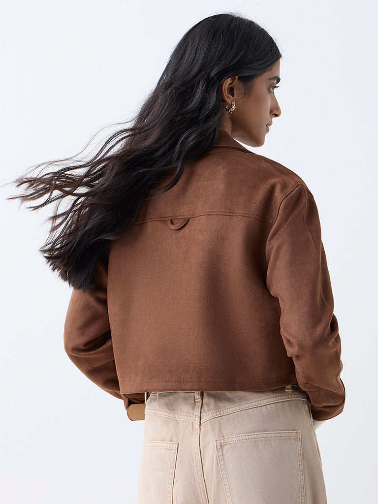 Nuon Brown Solid Suede Jacket