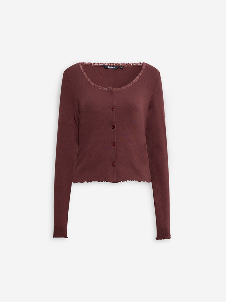 Westside Nuon Women's Dark Brown Solid Cotton-Blend Top with Inner Set for Casual Wear Flatly