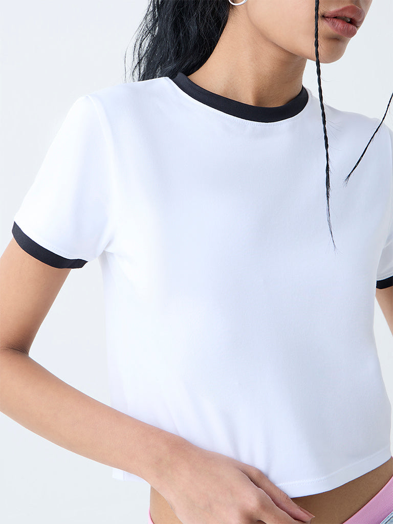 Nuon White Solid Cotton-Blend Top