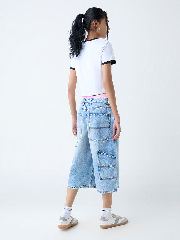 Nuon White Solid Cotton-Blend Top