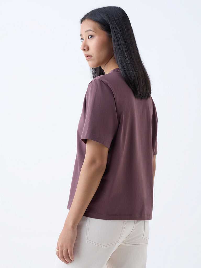 Westside Nuon Women's Brown Printed Cotton T-Shirt for Casual Wear Back View