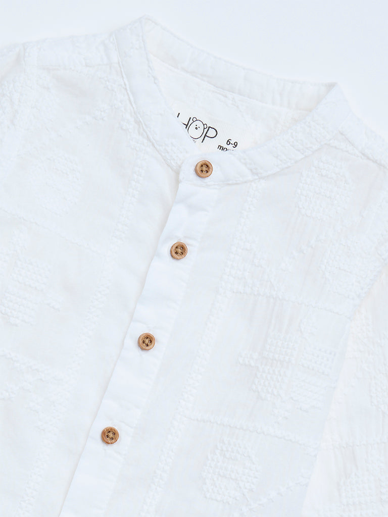 HOP Baby Boys White Embroidered Cotton Shirt