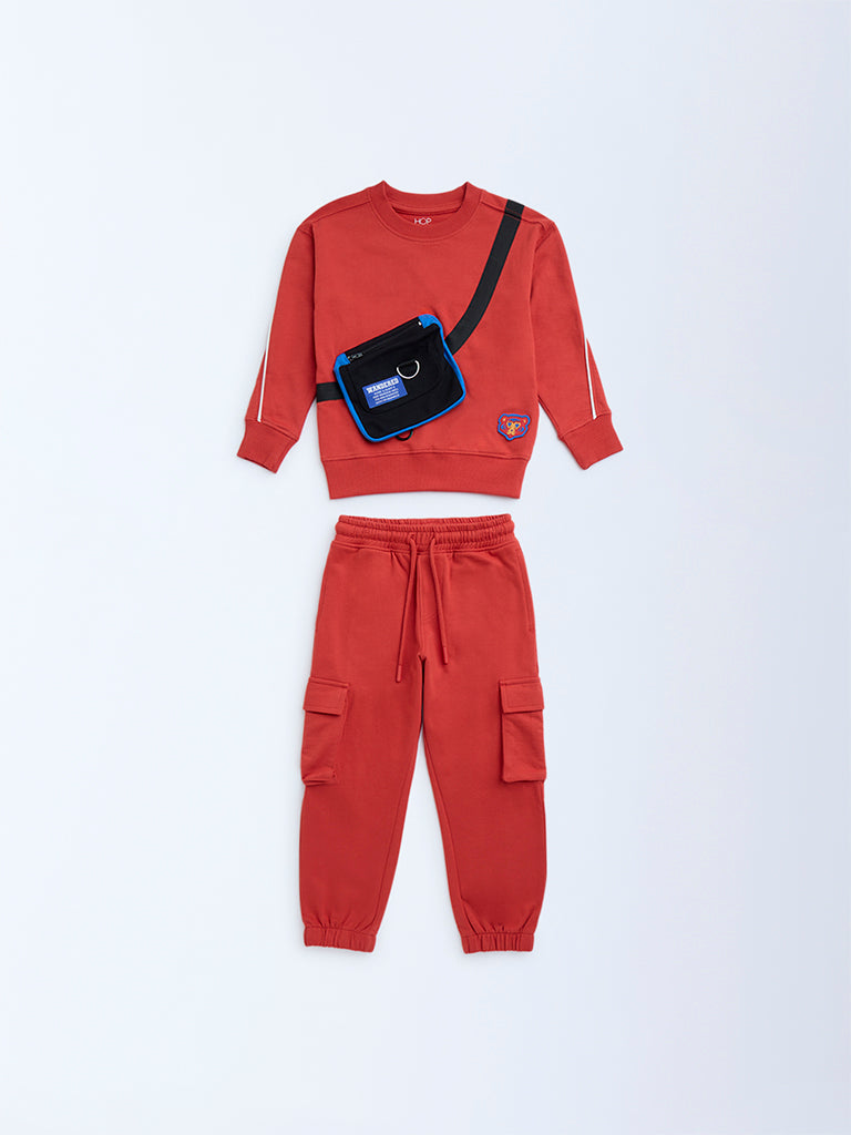 HOP Red Cotton Sweatshirt with Joggers Set
