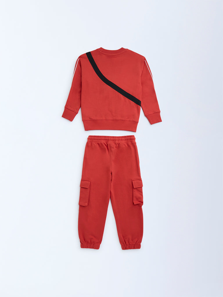 HOP Red Cotton Sweatshirt with Joggers Set