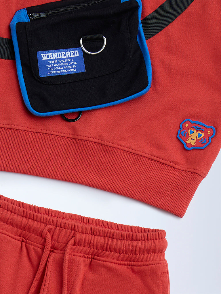HOP Red Cotton Sweatshirt with Joggers Set