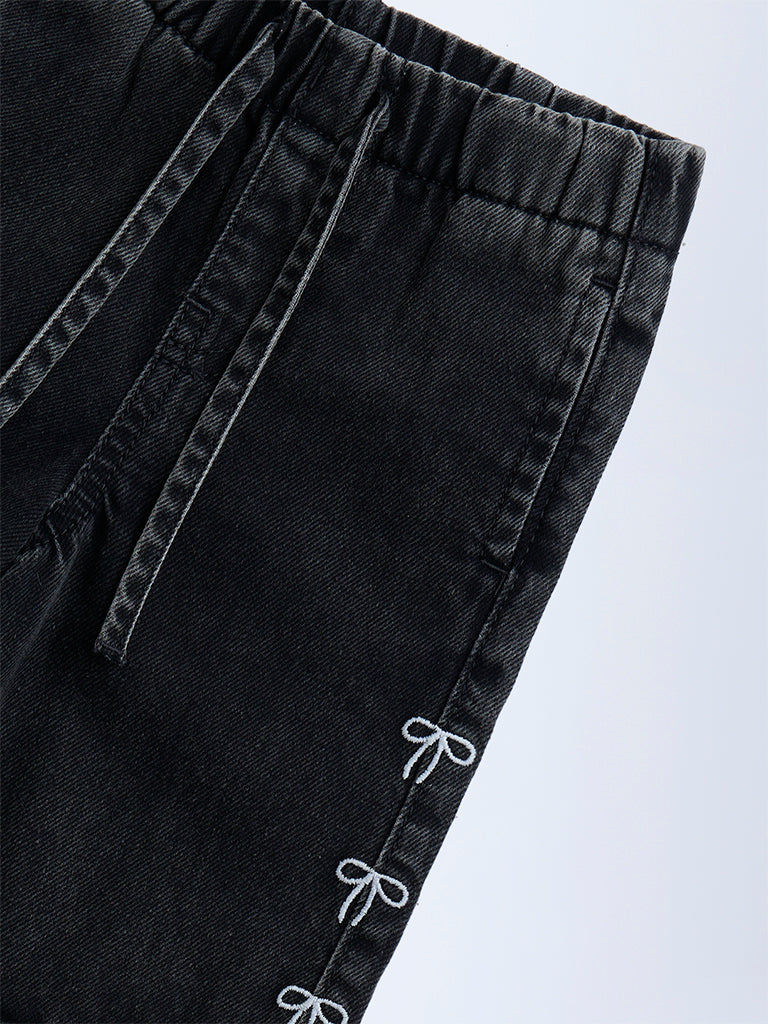 HOP Charcoal Cargo-Style Wide-Leg Mid-Rise Jeans