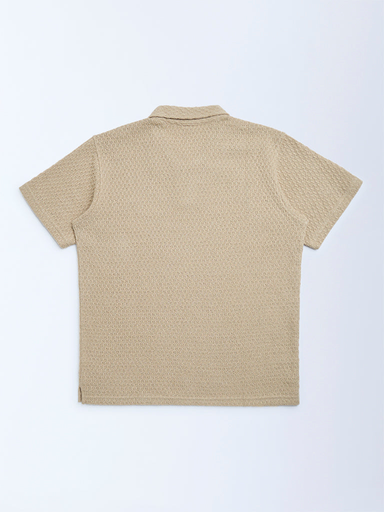 Y&F Kids Beige Knit-Textured Cotton T-Shirt