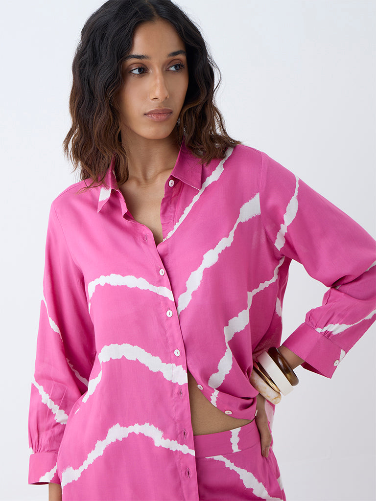 Utsa Pink Tie-Dye Patterned Tunic