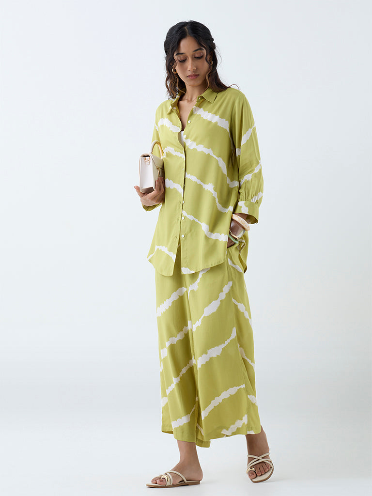 Utsa Lime Green Tie-Dye Design Palazzos