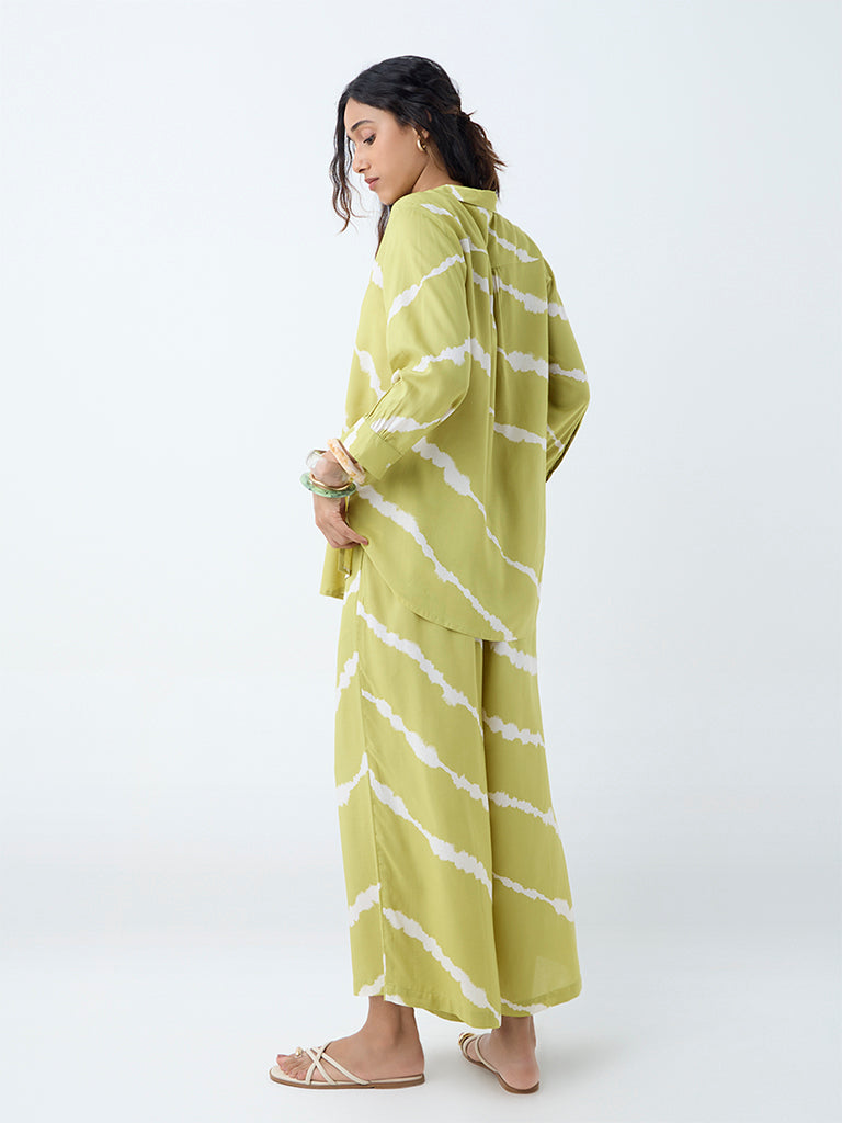 Utsa Lime Green Tie-Dye Design Palazzos