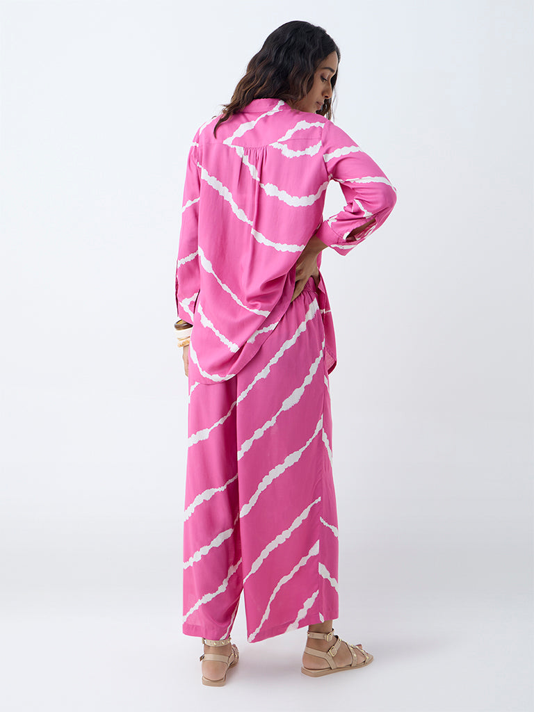 Westside Utsa Women's Pink Tie-Dye Printed Palazzos for Work Wear Back View