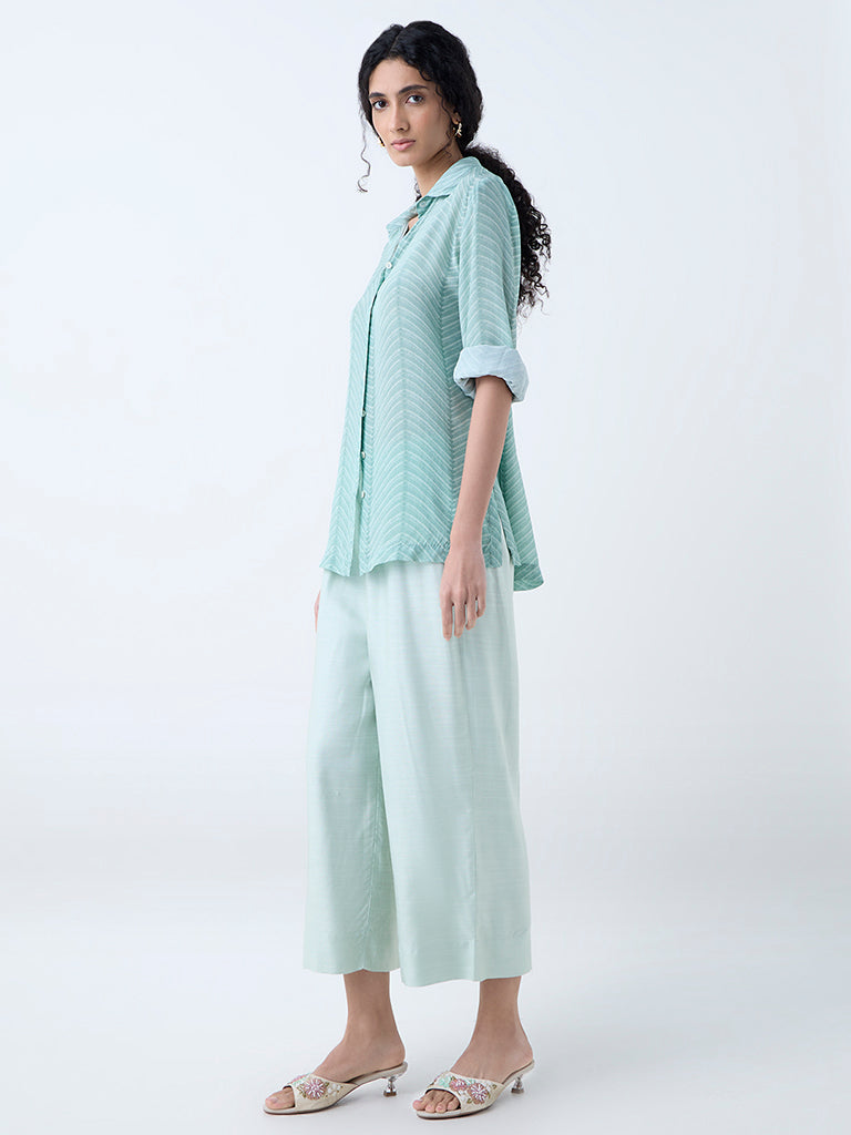 Zuba Green Solid Ethnic Pants
