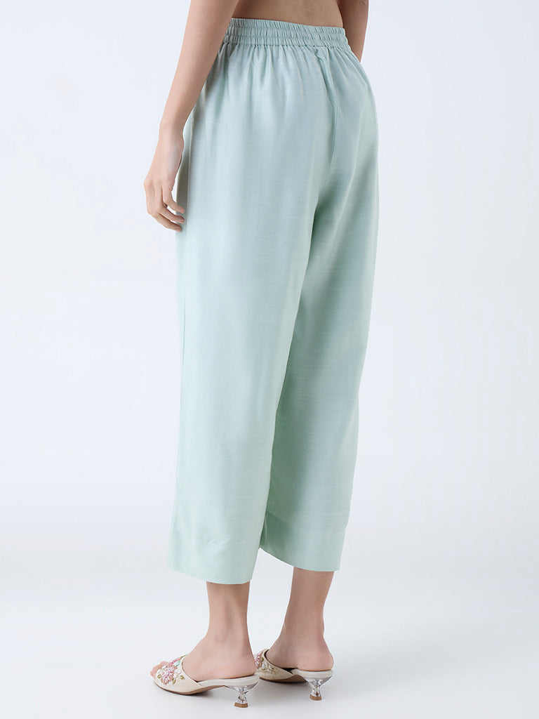 Zuba Green Solid Ethnic Pants