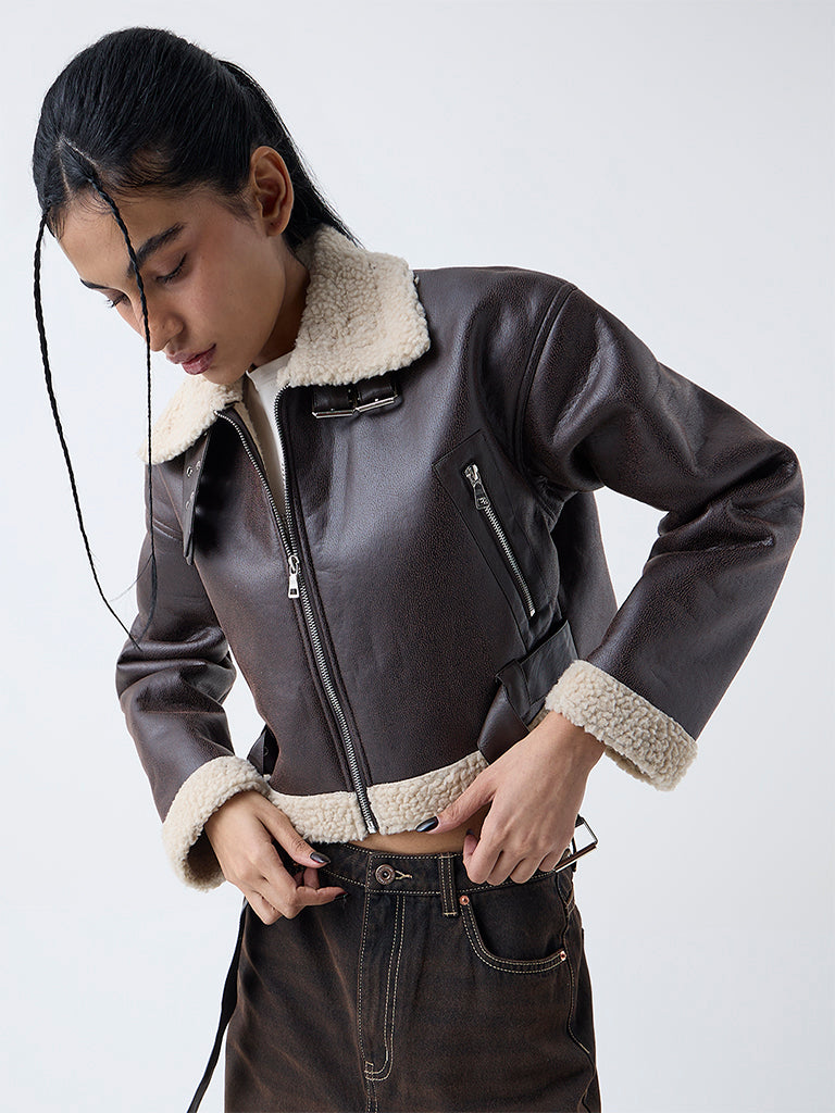 Nuon Brown Faux-Fur Jacket