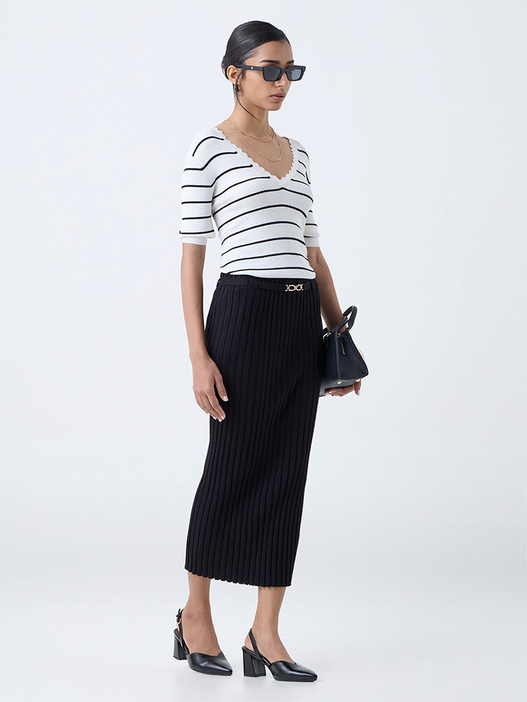Wardrobe White Striped Ribbed Top