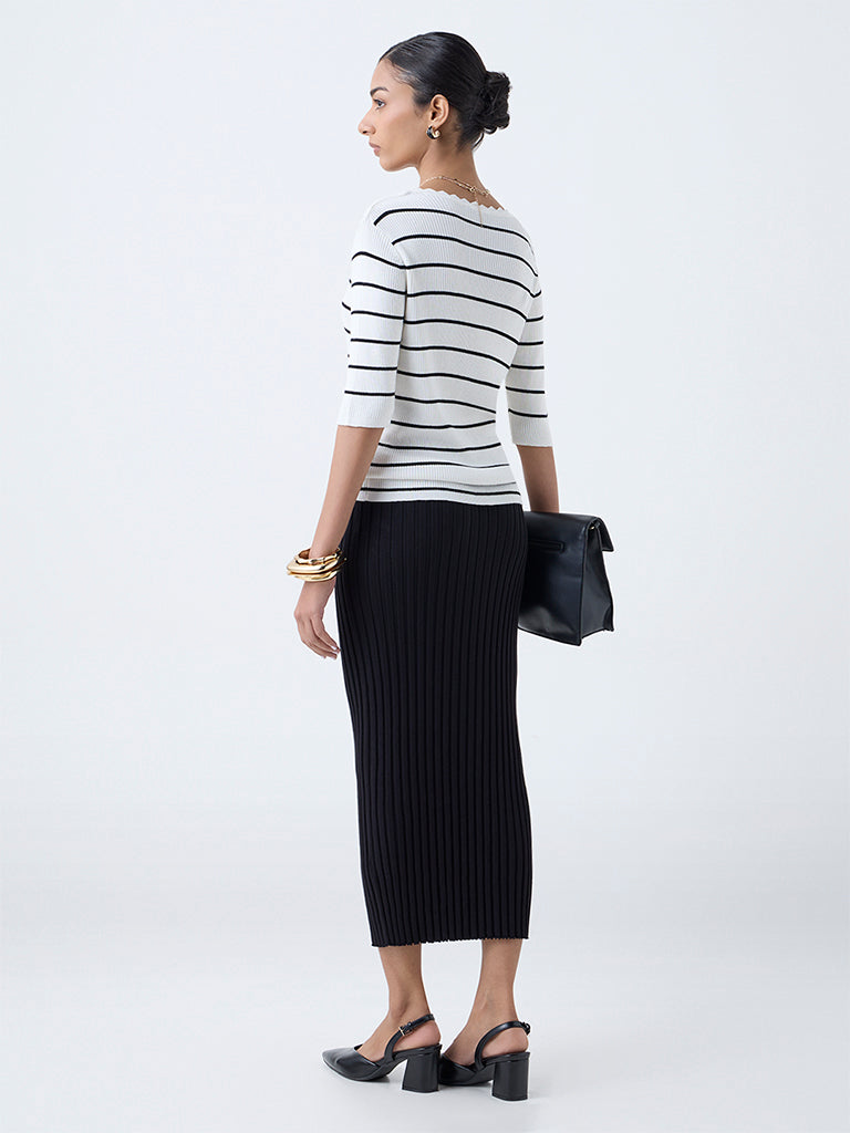 Wardrobe White Striped Ribbed Top
